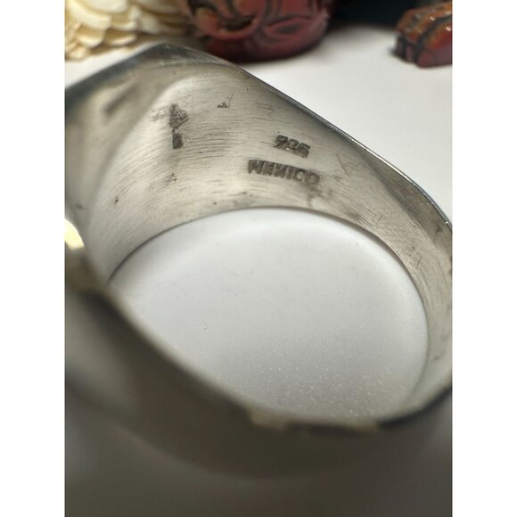 Sterling Silver 925 Mens Ring With Abalone Shell Inlay Square Design Handmade In - Picture 6 of 9